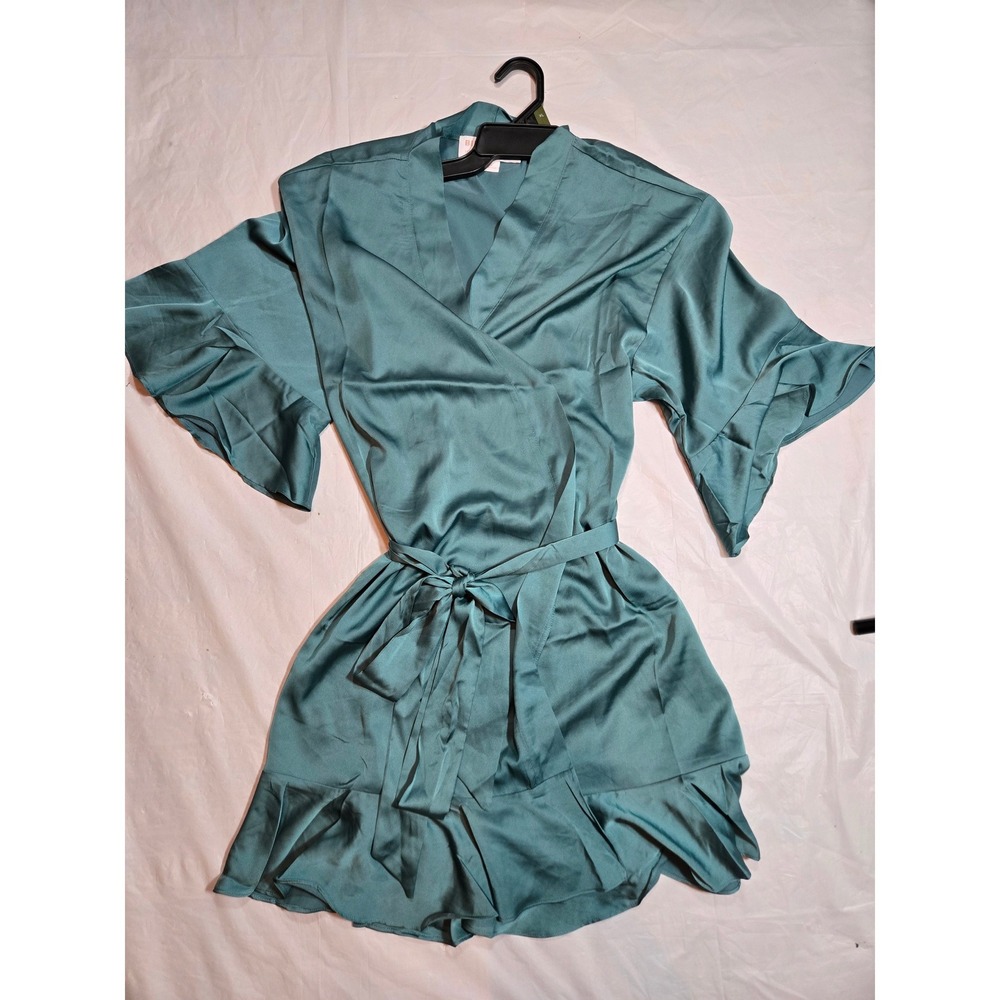 Birdy Grey Bridesmaid Ruffle Robe Teal Blue Green Wrap XS/S